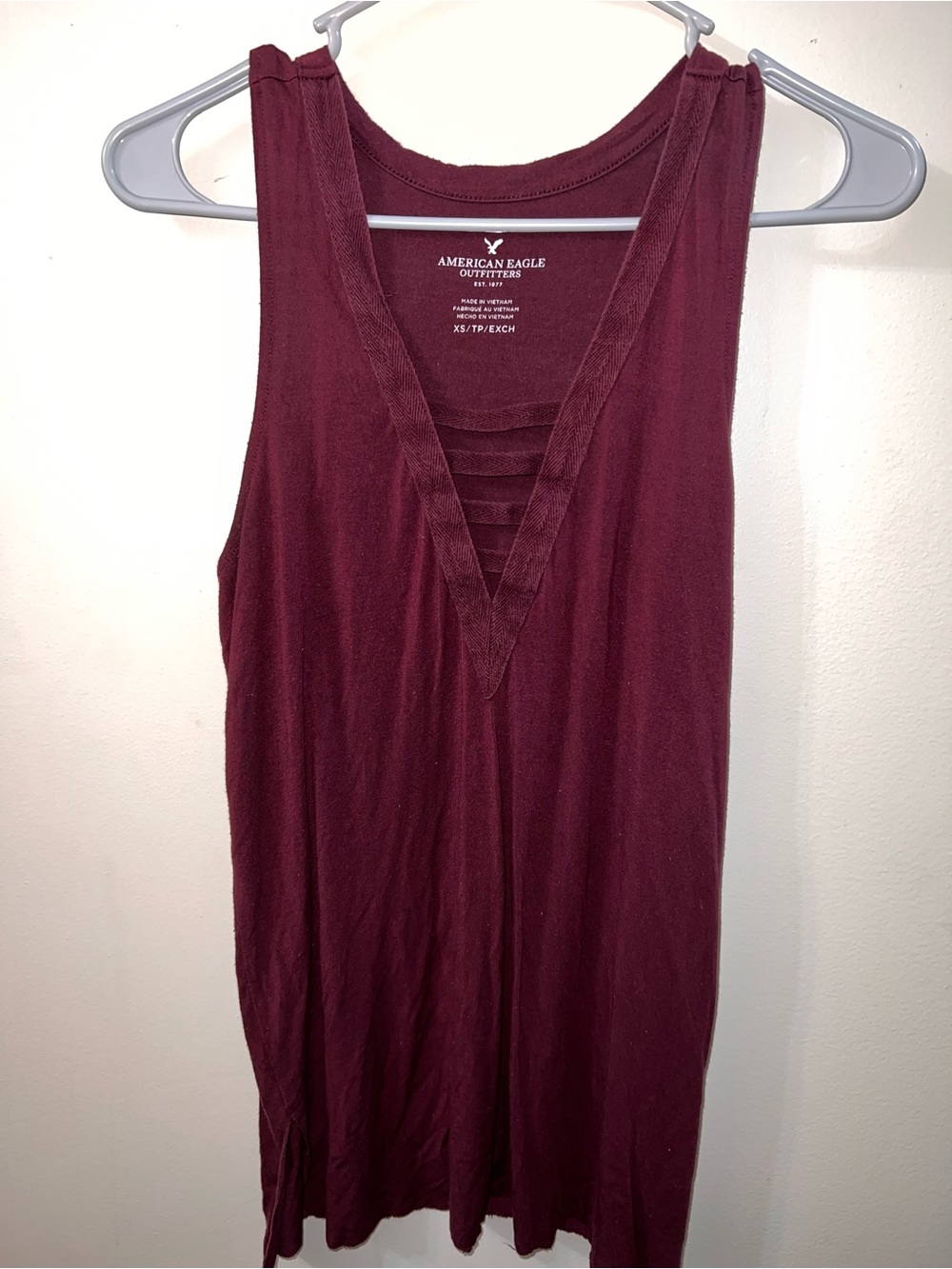 American Eagle Outfitters Burgundy V-Neck Ladder-Strap Tank